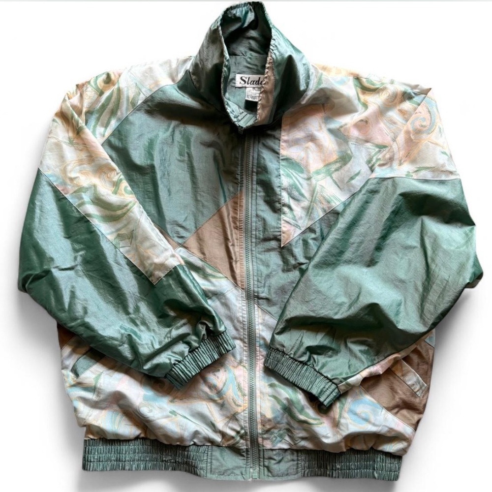 Patterned Green and Tan Puffer Jacket